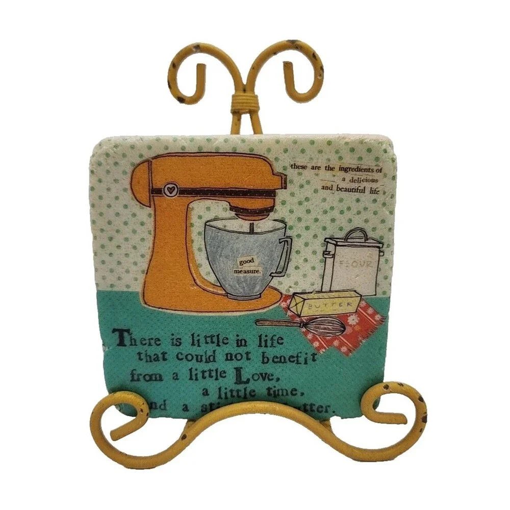 Kitchen Themed Stone Coasters With Display Stand Set of 4 by Curly Girl Design